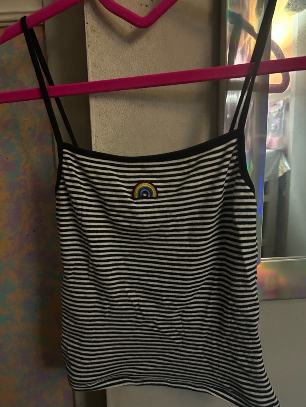 Garage Striped Black & White Tank with Rainbow Patch
